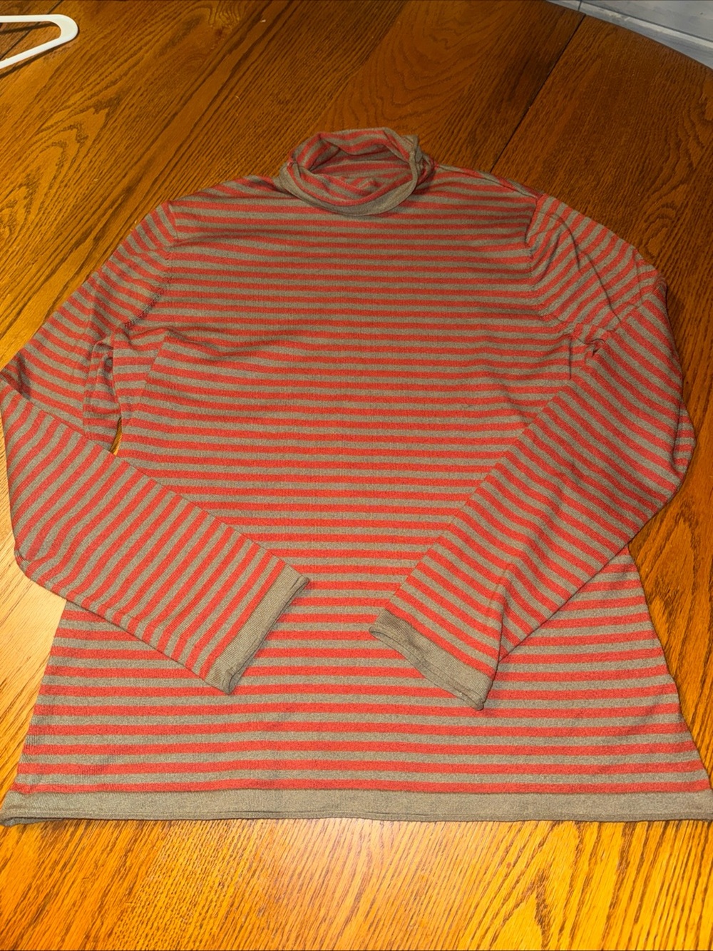 Duluth Trading Co Red and Gray Striped Turtleneck Sweater